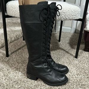 Sam Edelman Circus black lace up zip Gillian leather riding tall moto boots 8